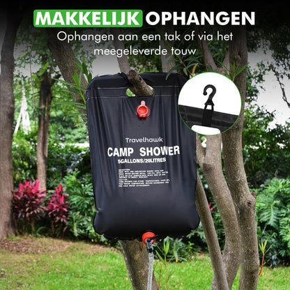 travelhawk campingdouche opgehangen buiten