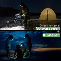 travelhawk hoofdlamp op hoofd tijdens kamperen