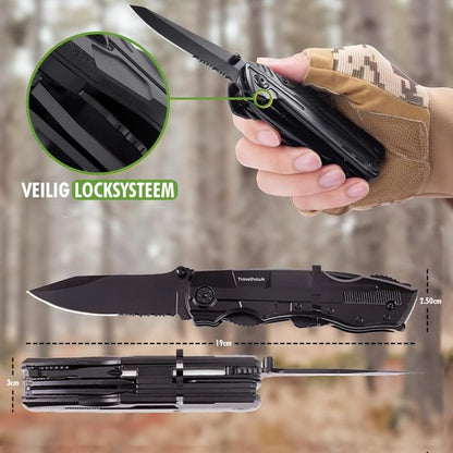 travelhawk multitool zakmes geopend met meerdere tools zichtbaar
