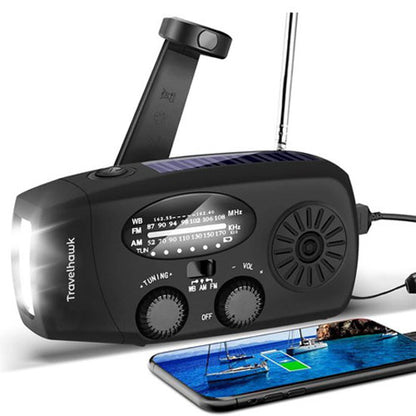 travelhawk noodradio met zonnepaneel en handzwengel