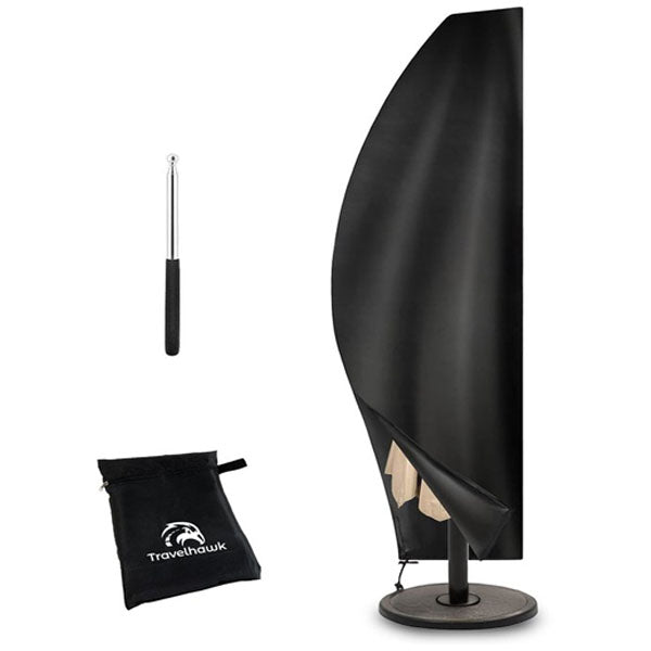 travelhawk parasolhoes waterdicht zwart op terras
