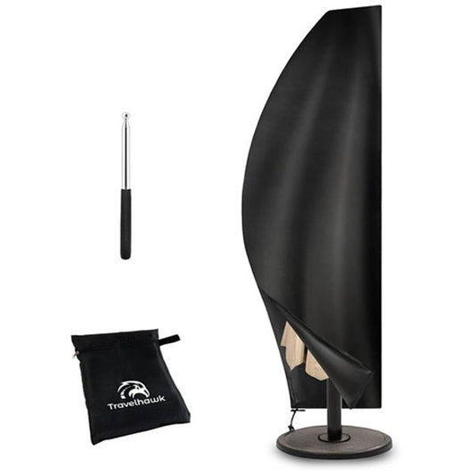 travelhawk parasolhoes waterdicht zwart op terras
