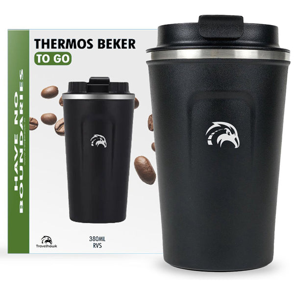 travelhawk thermosbeker gevuld met warme koffie