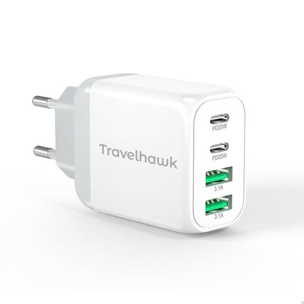 travelhawk usb-c oplader vier poorten wit