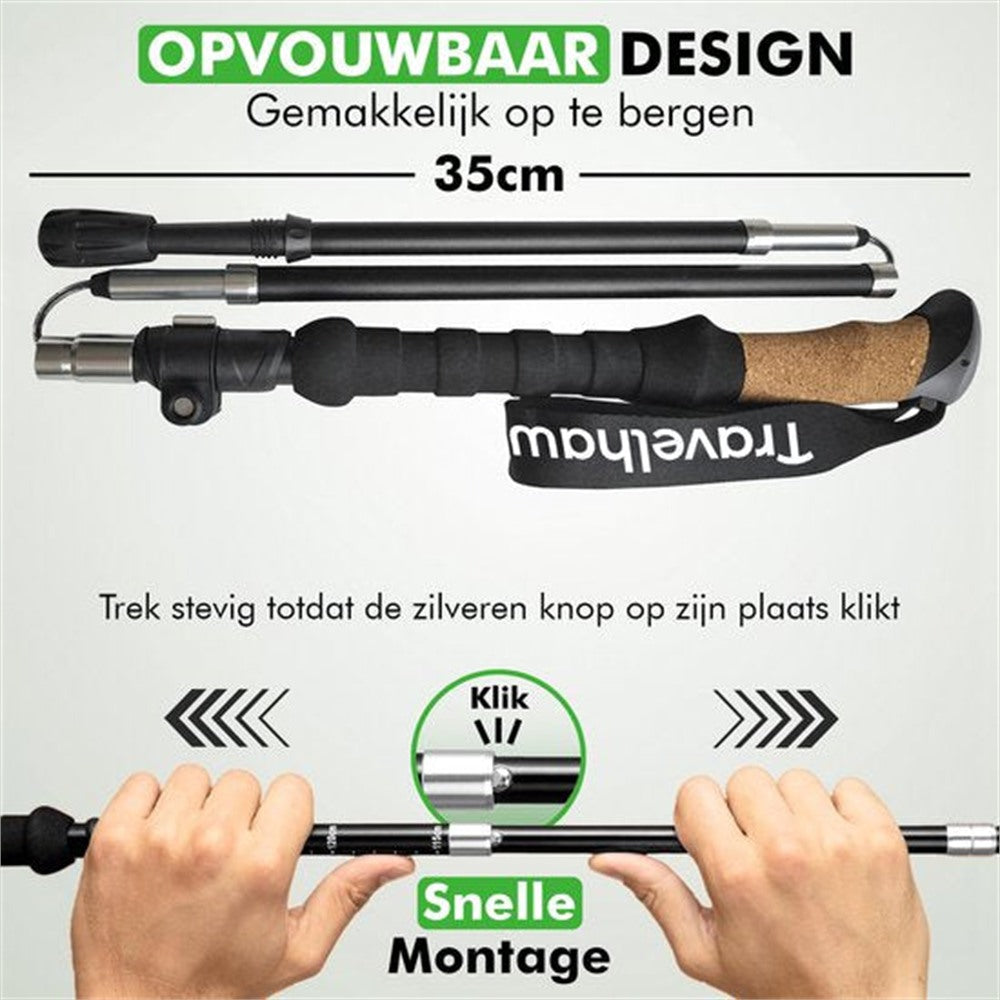 travelhawk wandelstokken met rubberen doppen en draagtas