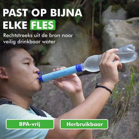 travelhawk waterfilter in gebruik op fles