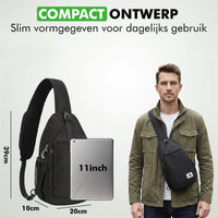 zwarte sling bag met 7 praktische opbergvakken