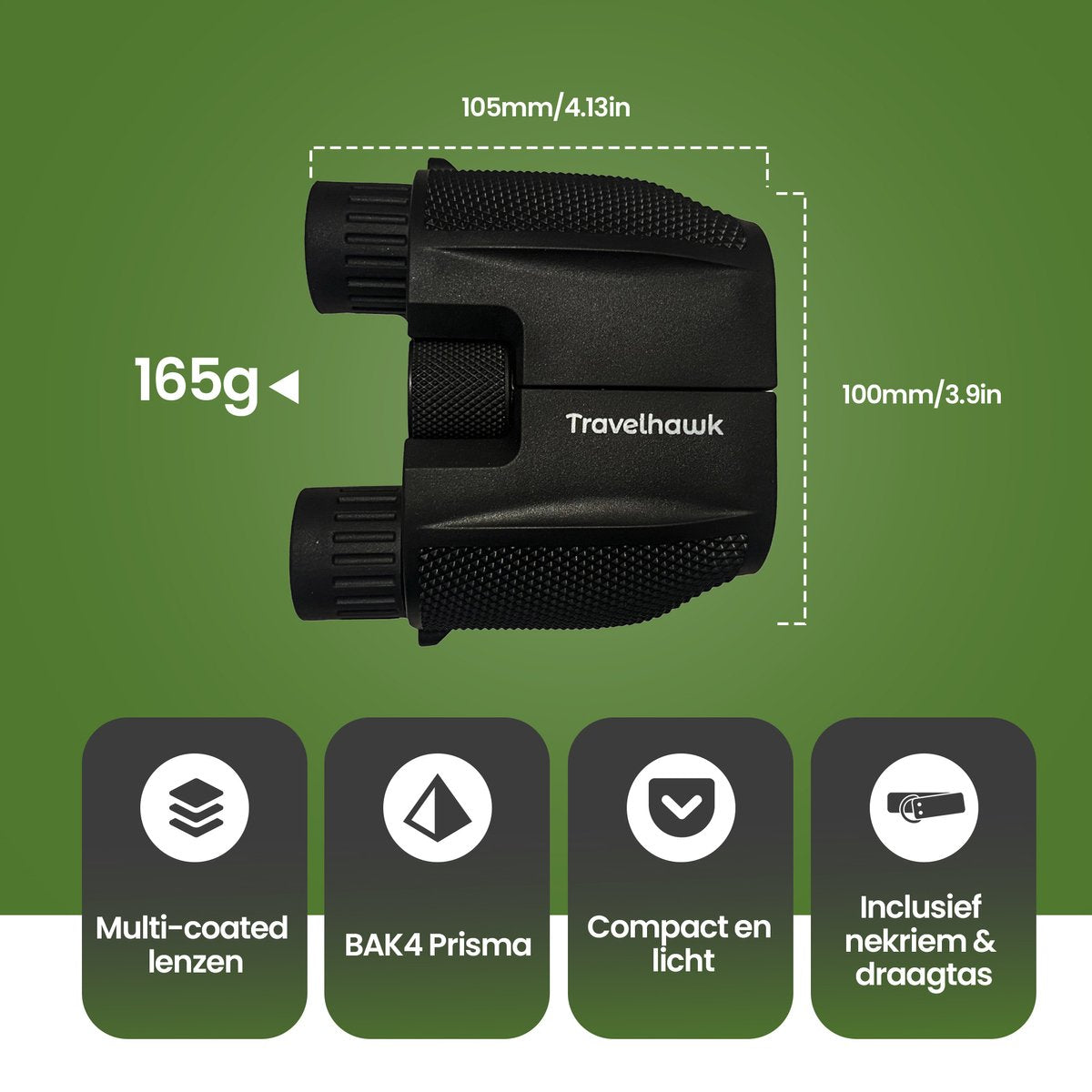 Travelhawk compacte verrekijker 10x25 lichtgewicht en draagbaar voor reizen en natuurobservatie