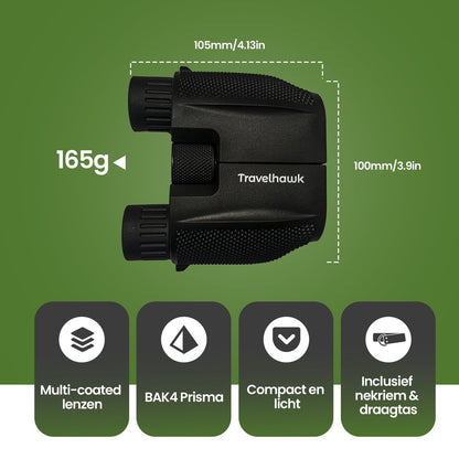 Travelhawk compacte verrekijker 10x25 lichtgewicht en draagbaar voor reizen en natuurobservatie