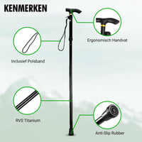 close-up van het verstelmechanisme van wandelstok