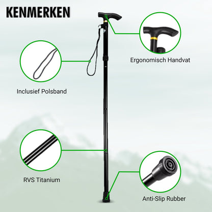close-up van het verstelmechanisme van wandelstok